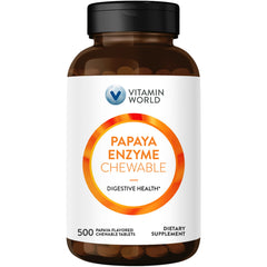 Vitamin World Papaya Enzymes chewable tablets packaging with papain for post-meal digestion support