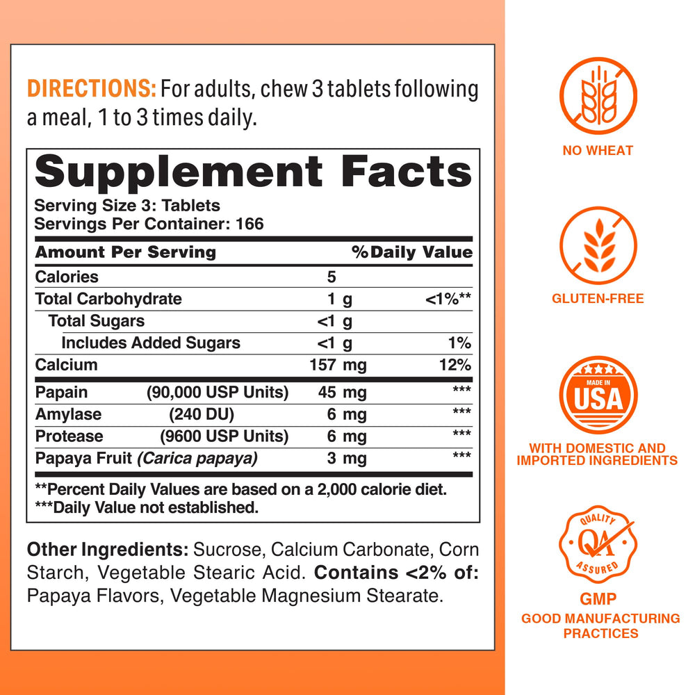 Vitamin World Papaya flavored chews close-up, tasty option after meals for digestion support