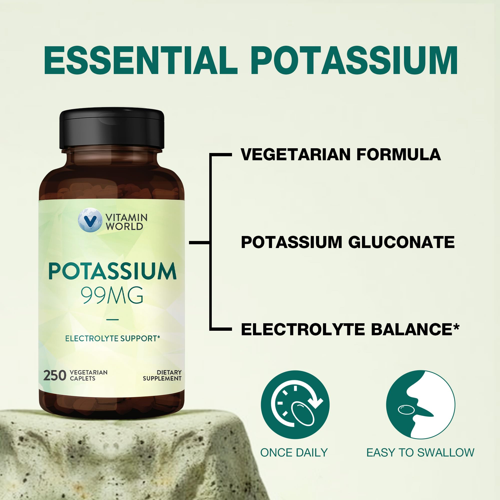 Vitamin World potassium gluconate label highlights vegan gluten-free formulation