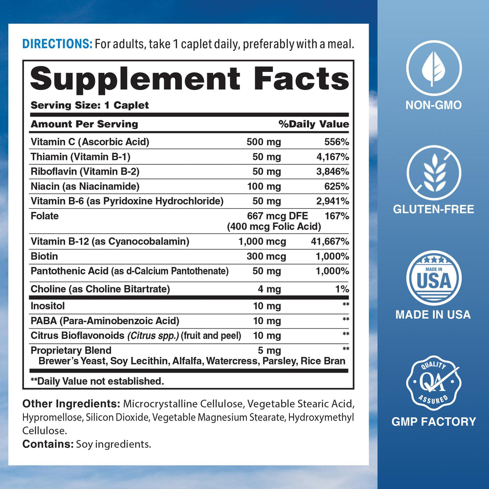 Vitamin World Stress B-Complex bottle pour demonstrates convenient daily dosing on the go