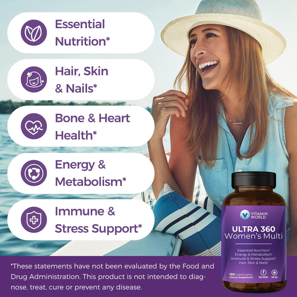 Vitamin World Ultra 360 Women daily dose scene depicting routine supplementation