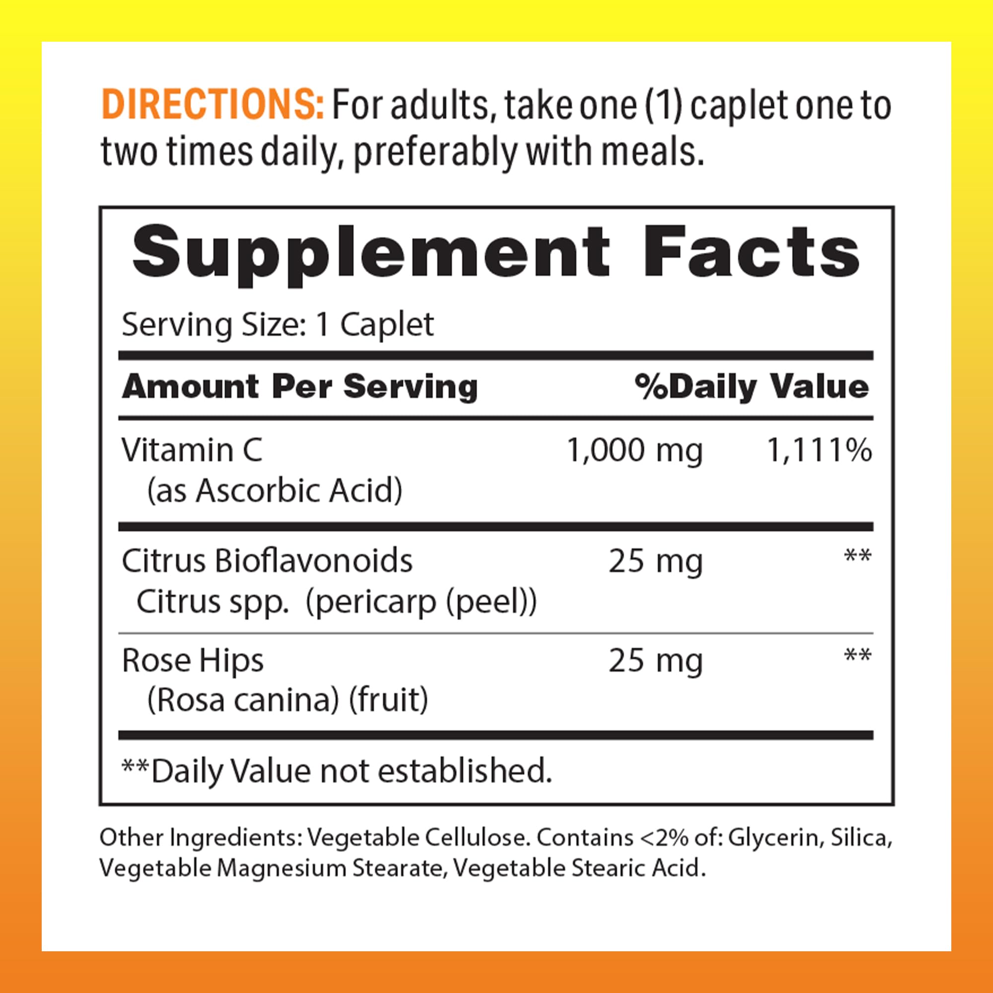 Vitamin World Vitamin C 1000 mg Timed Release caplets for easy swallowing and vegetarian formula.