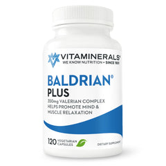 Vitaminerals 33+ Baldrian bottle front for a calm evening routine