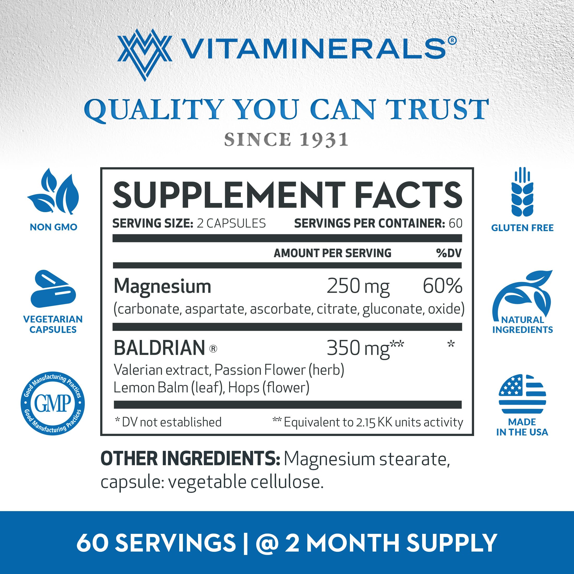 Vitaminerals Baldrian box open to reveal two month supply