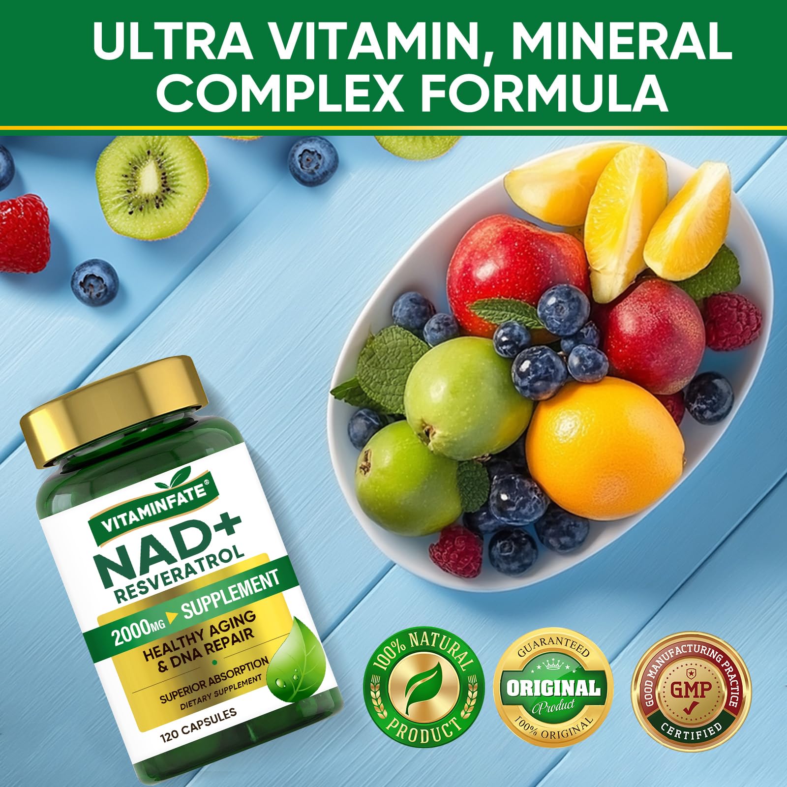 VITAMINFATE NAD+ capsules in hand highlighting convenience.
