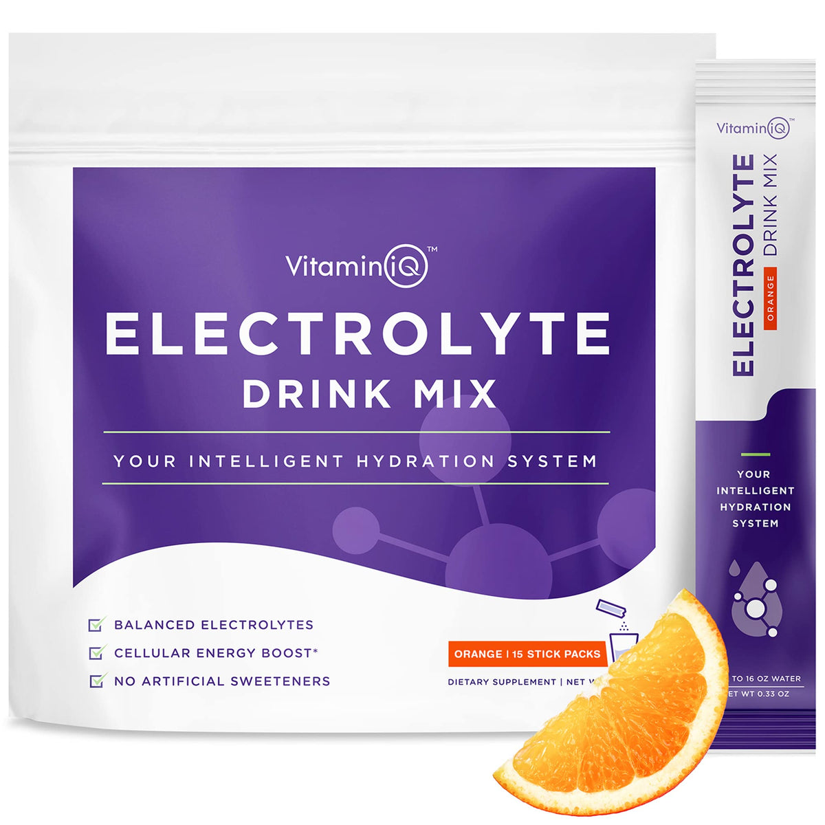 VitaminIQ Electrolytes orange packets group for convenient hydration on the go
