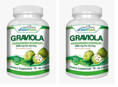 VITAMISAN Graviola leaf powder bottle close-up for daily supplementation.