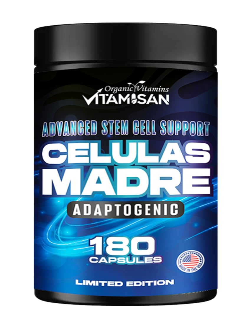 VITAMISAN stem cell adaptogenic bottle view showing easy daily capsules and energy