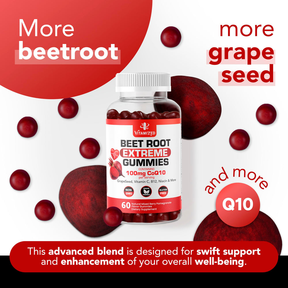 VITAMIZED COQ10 Gummies closeup highlights heart energy support.
