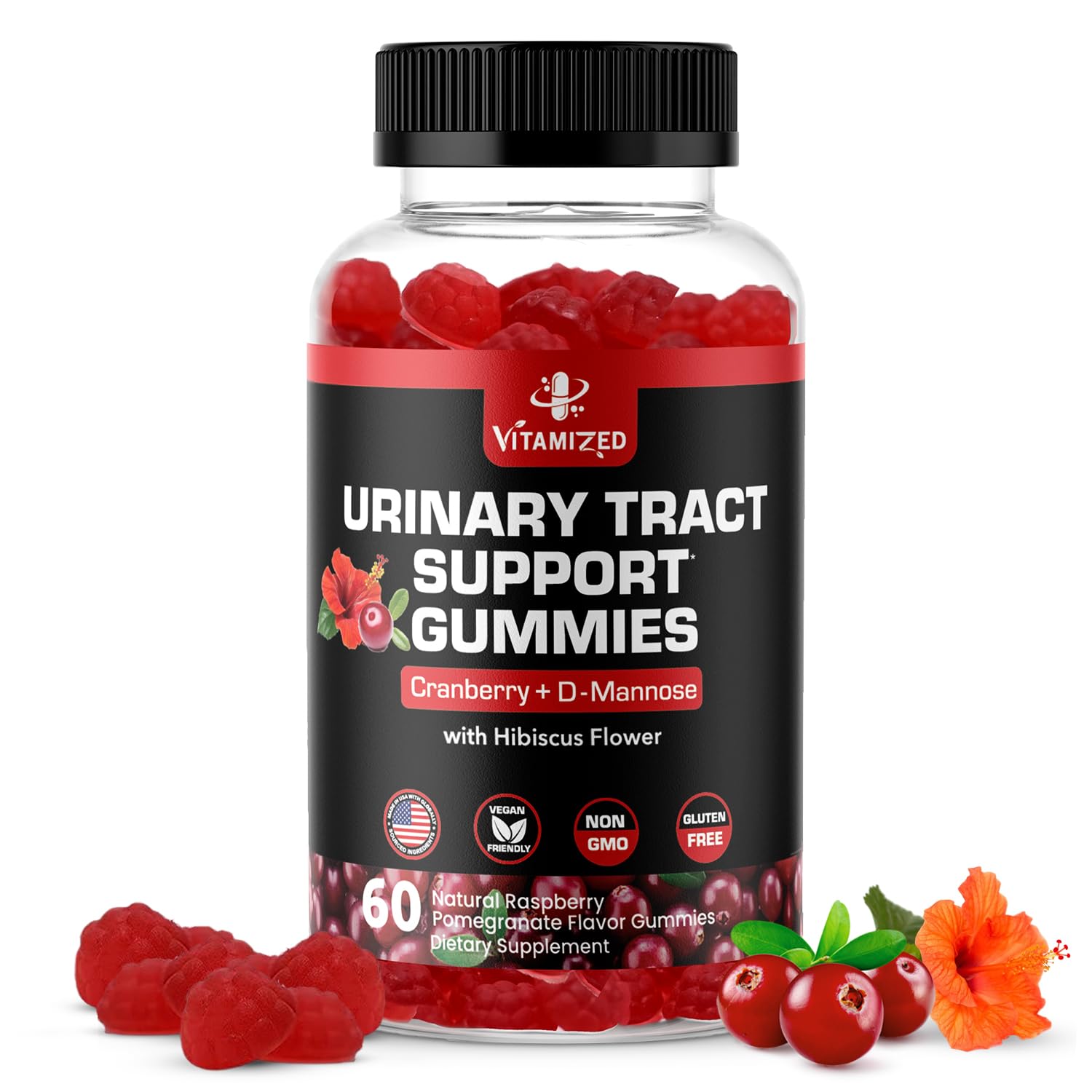 VITAMIZED Cranberry Gummies 1500mg bottle shows convenient daily support.