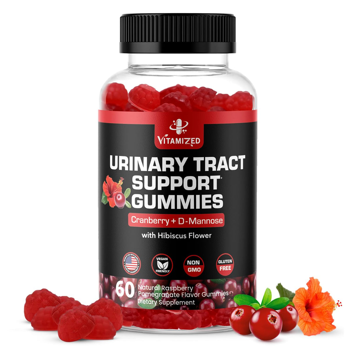 VITAMIZED Cranberry Gummies 1500mg bottle shows convenient daily support.