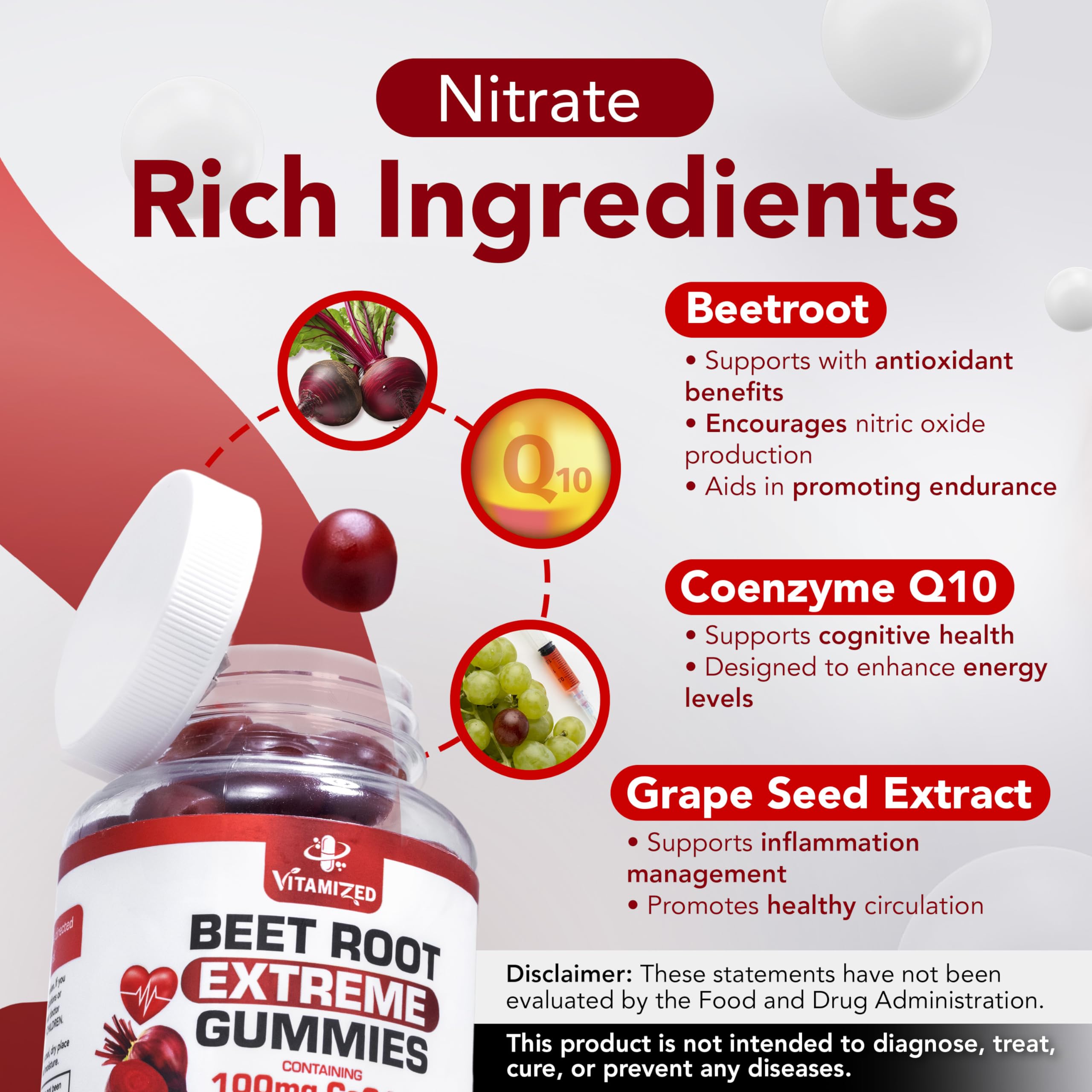 VITAMIZED Extreme Beetroot Gummies jar features pomegranate flavor.
