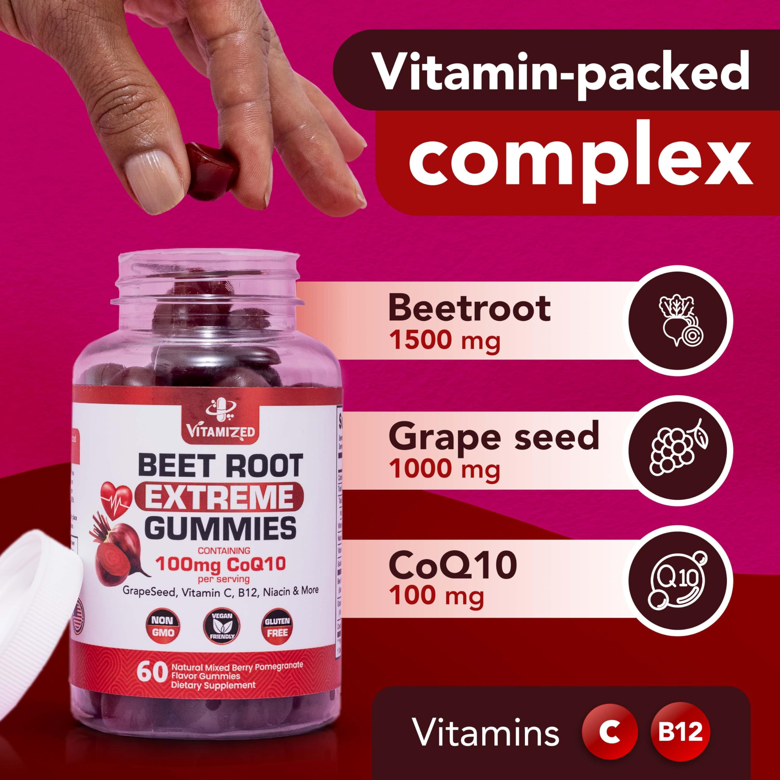 VITAMIZED Pomegranate-flavored soft chews for daily wellness ritual.