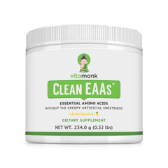 VitaMonk Clean EAA Lemonade in a glass supports clean energy and steady focus.