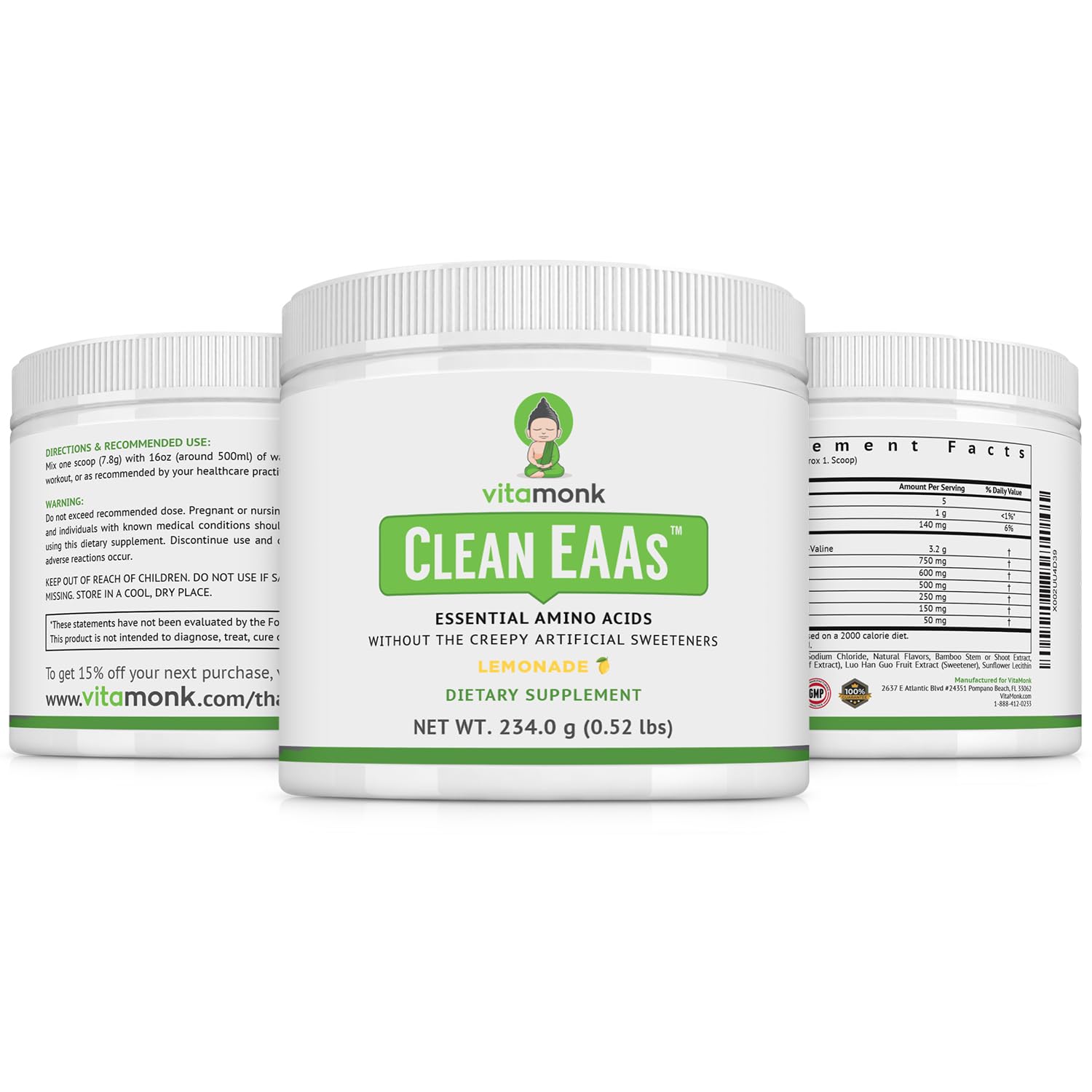VitaMonk Clean EAA Lemonade dissolved in water for crisp hydration.