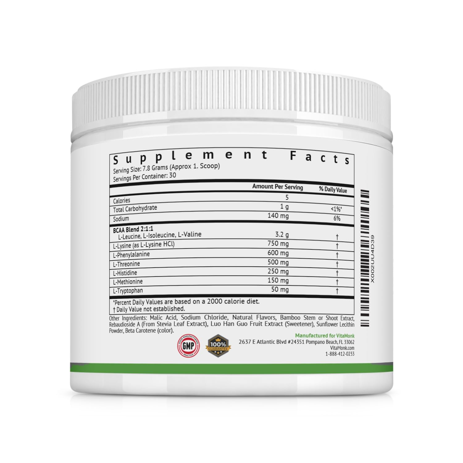 VitaMonk Clean EAA Lemonade postworkout routine supports recovery components.