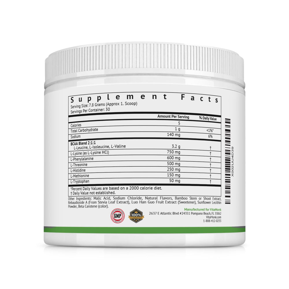 VitaMonk Clean EAA Lemonade postworkout routine supports recovery components.