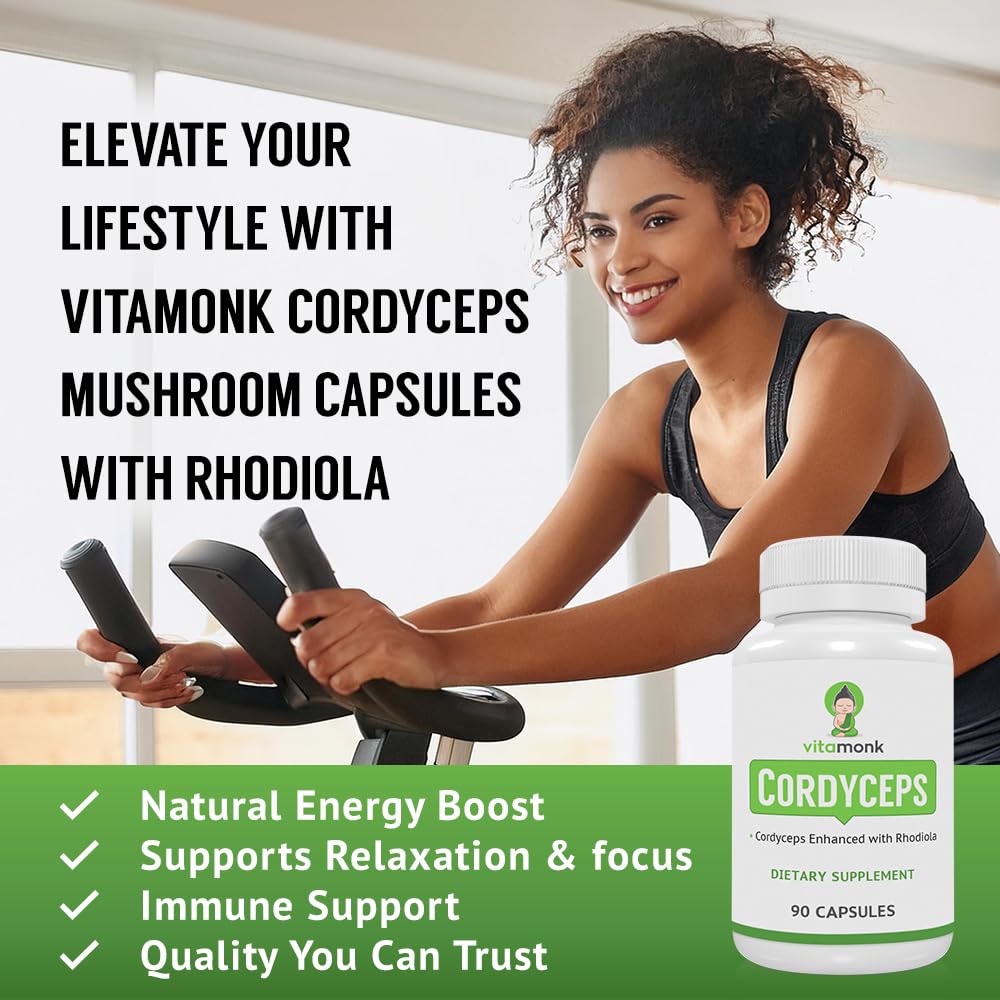 VitaMonk Cordyceps Rhodiola on a desk ready for energy.