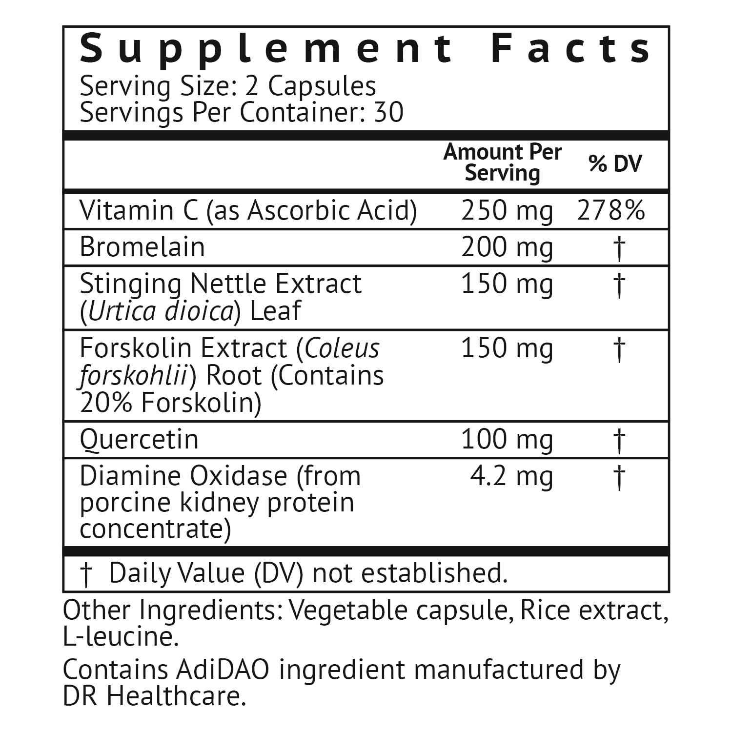 VitaMonk HistaResist label close-up highlighting natural formula and DAO enzyme support.