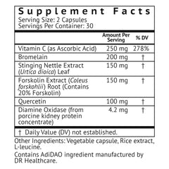VitaMonk HistaResist label close-up highlighting natural formula and DAO enzyme support.