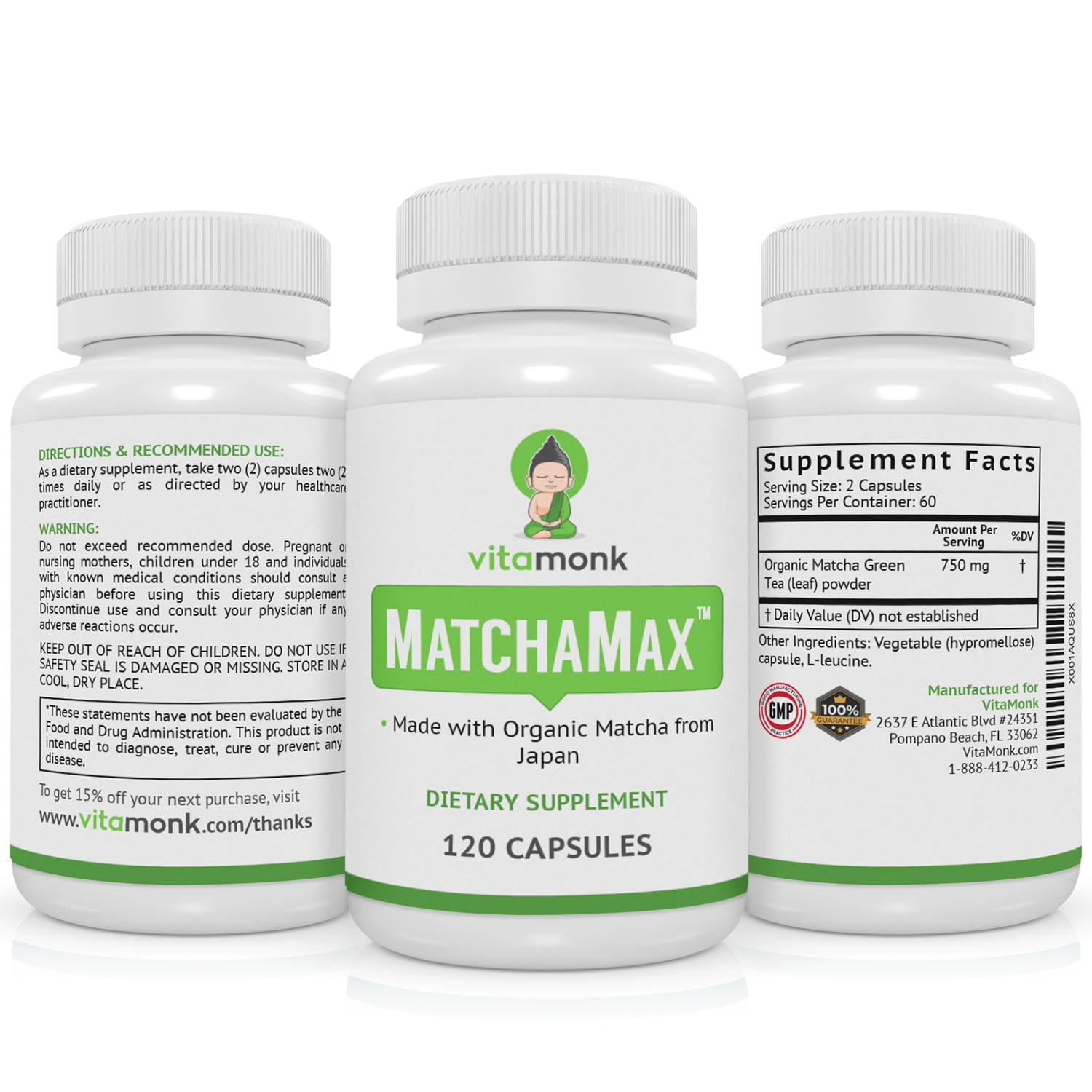 VitaMonk MATCHAMAX eco packaging highlights sustainable, filler-free formula.