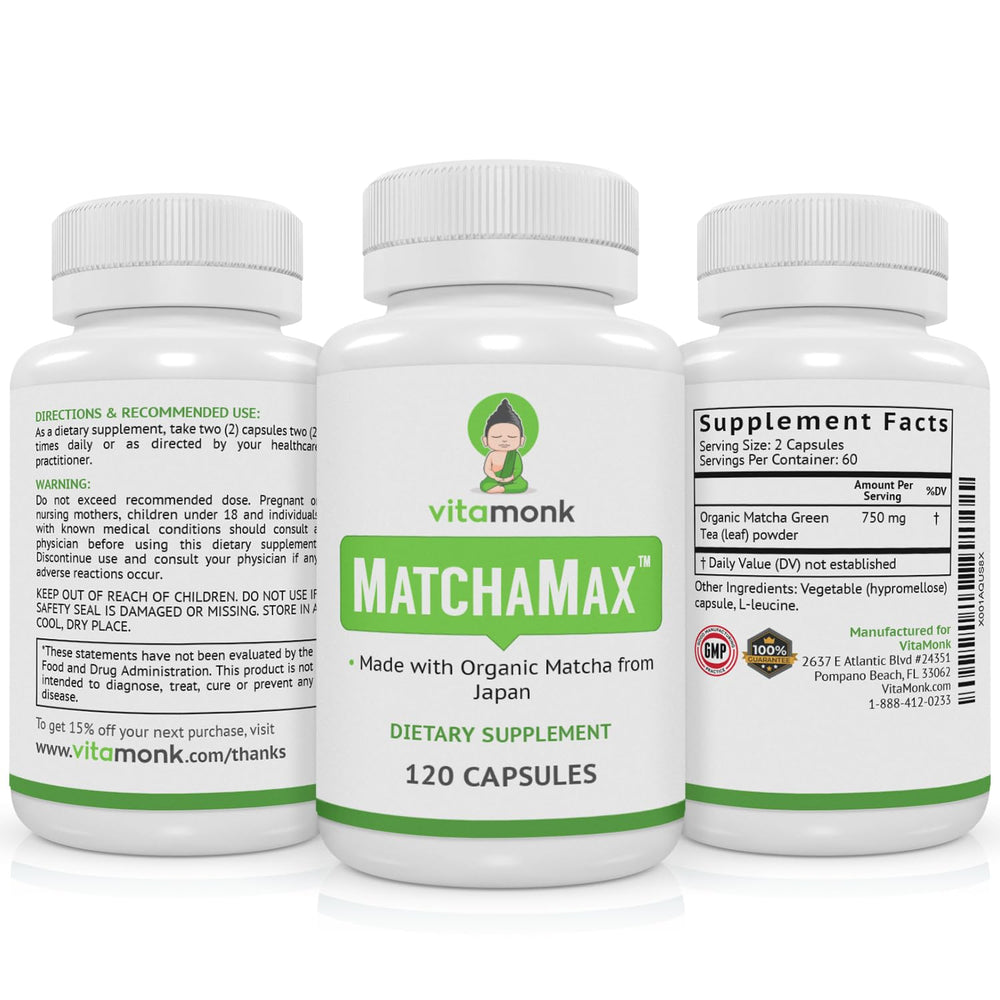 VitaMonk MATCHAMAX eco packaging highlights sustainable, filler-free formula.