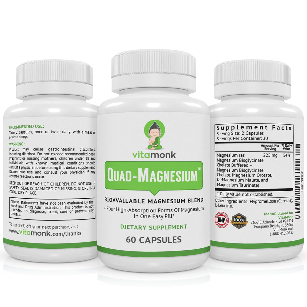 Lifestyle scene with VitaMonk Quad Magnesium Blend on a nightstand