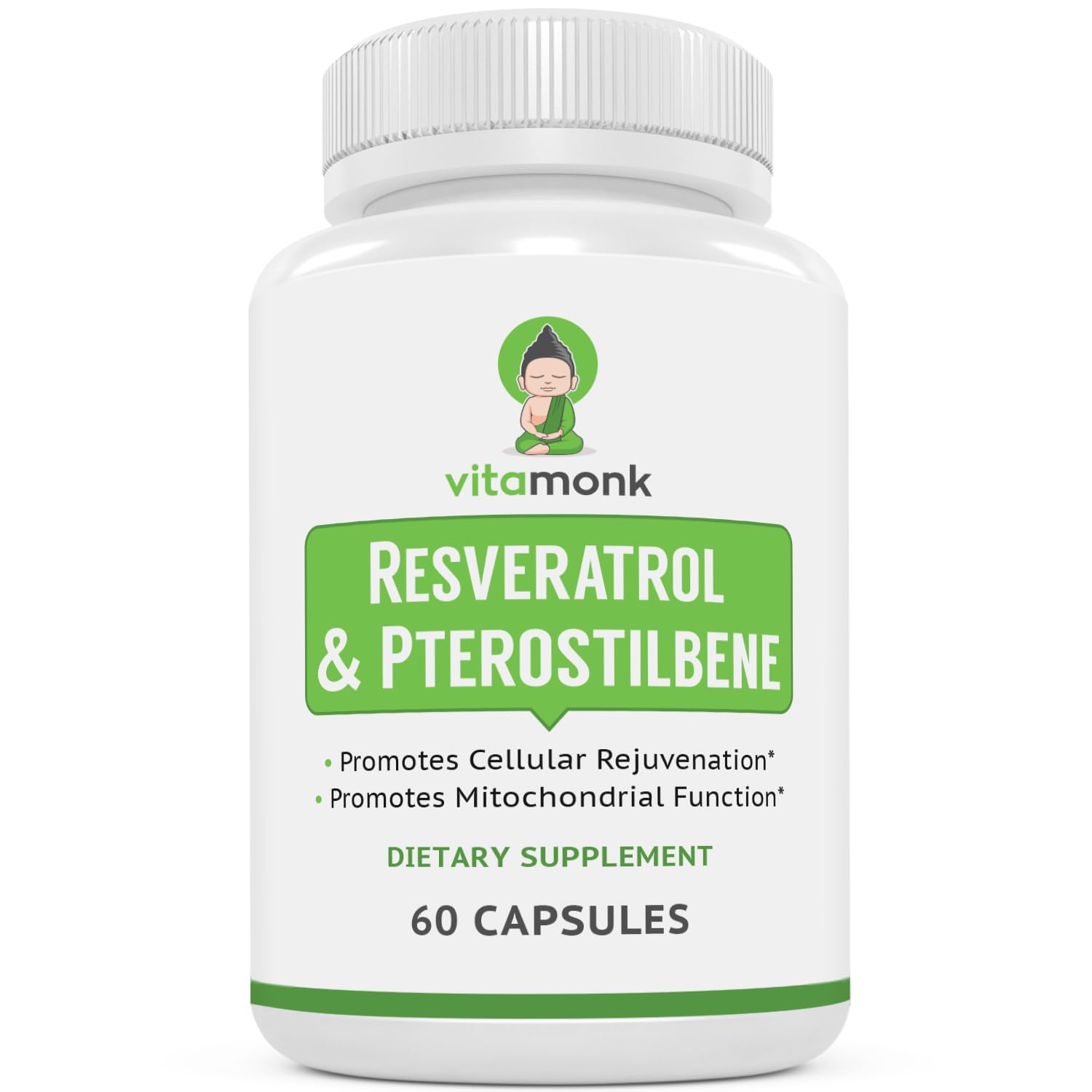 VitaMonk Resveratrol with Pterostilbene bottle promotes daily wellness