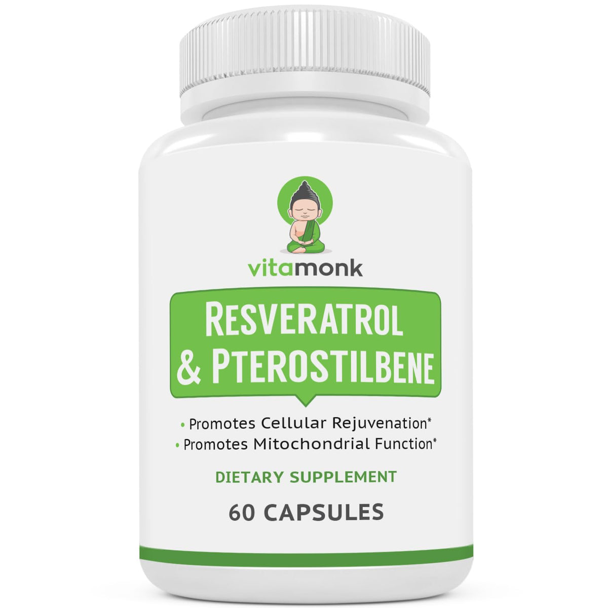 VitaMonk Resveratrol with Pterostilbene bottle promotes daily wellness
