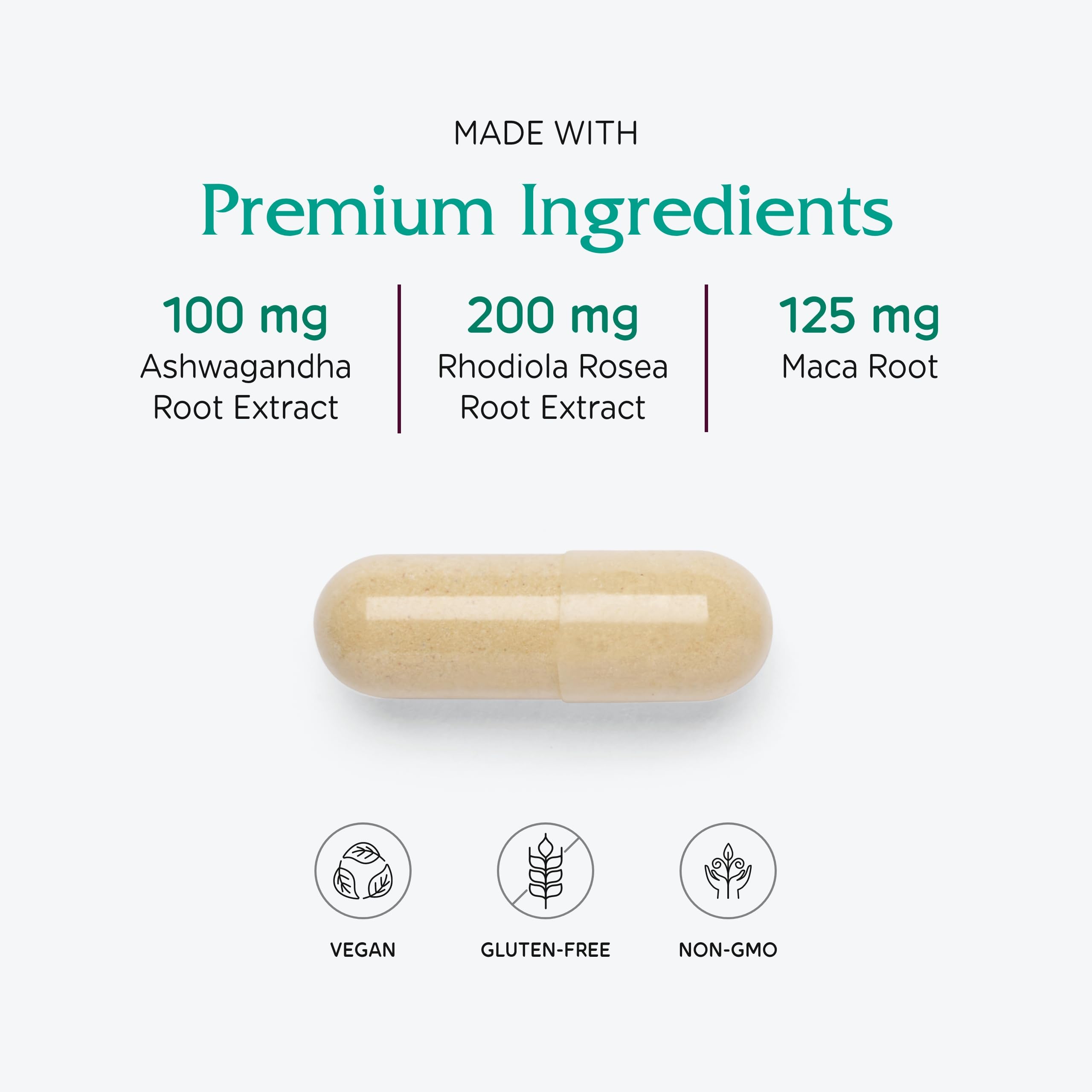 Vitanica Adrenal Assist ingredients panel shows astragalus, holy basil, schisandra