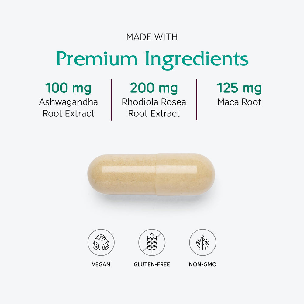 Vitanica Adrenal Assist ingredients panel shows astragalus, holy basil, schisandra