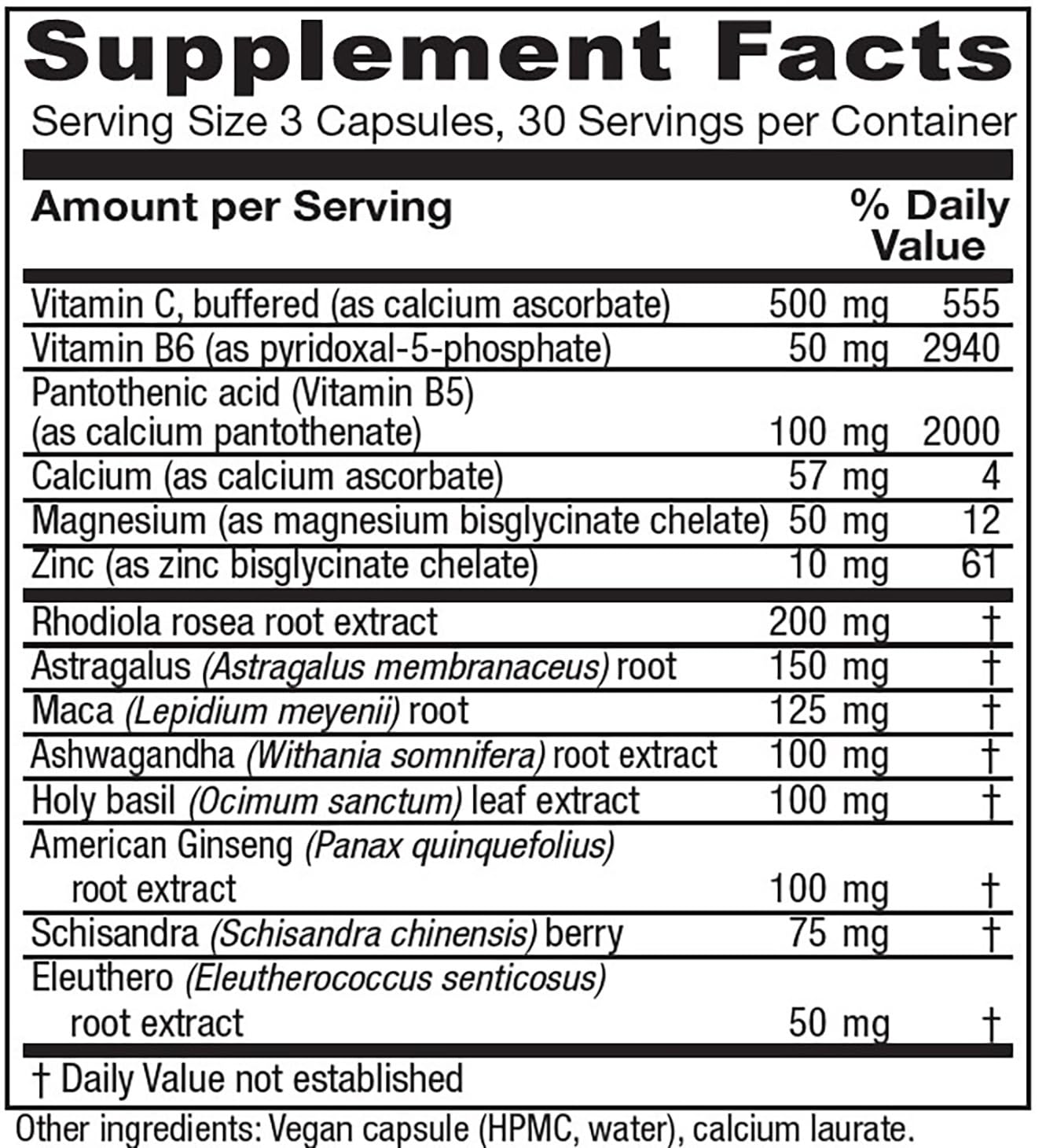Vitanica Adrenal Assist label closeup highlights clean ingredients and allergen-free profile