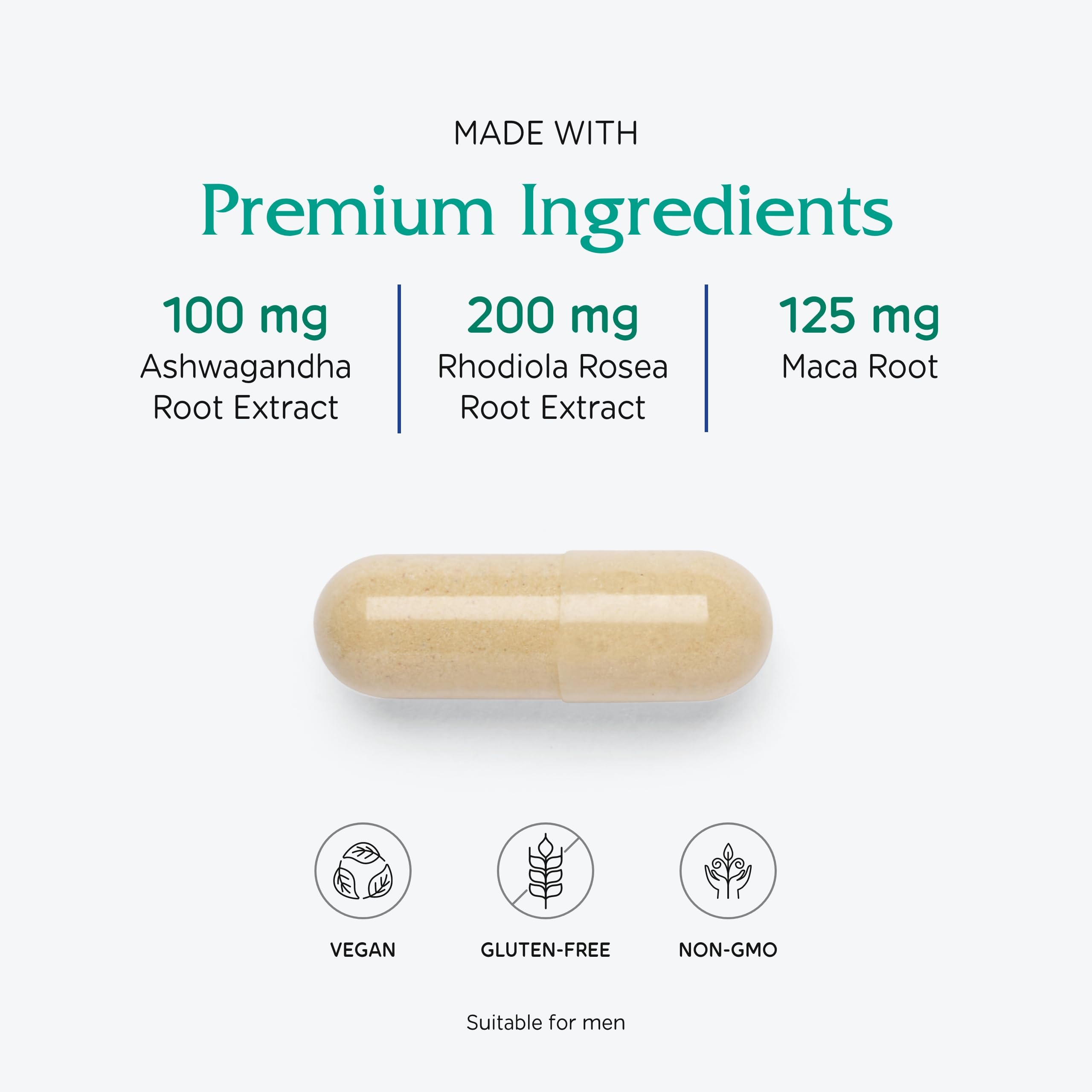 Vitanica Adrenal Assist vegan icon on label emphasizing plant-based formulation
