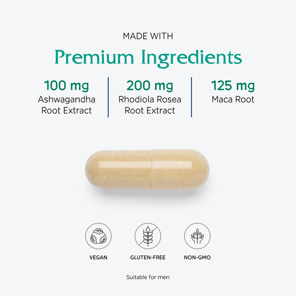 Vitanica Adrenal Assist vegan icon on label emphasizing plant-based formulation