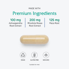 Vitanica Adrenal Assist vegan icon on label emphasizing plant-based formulation
