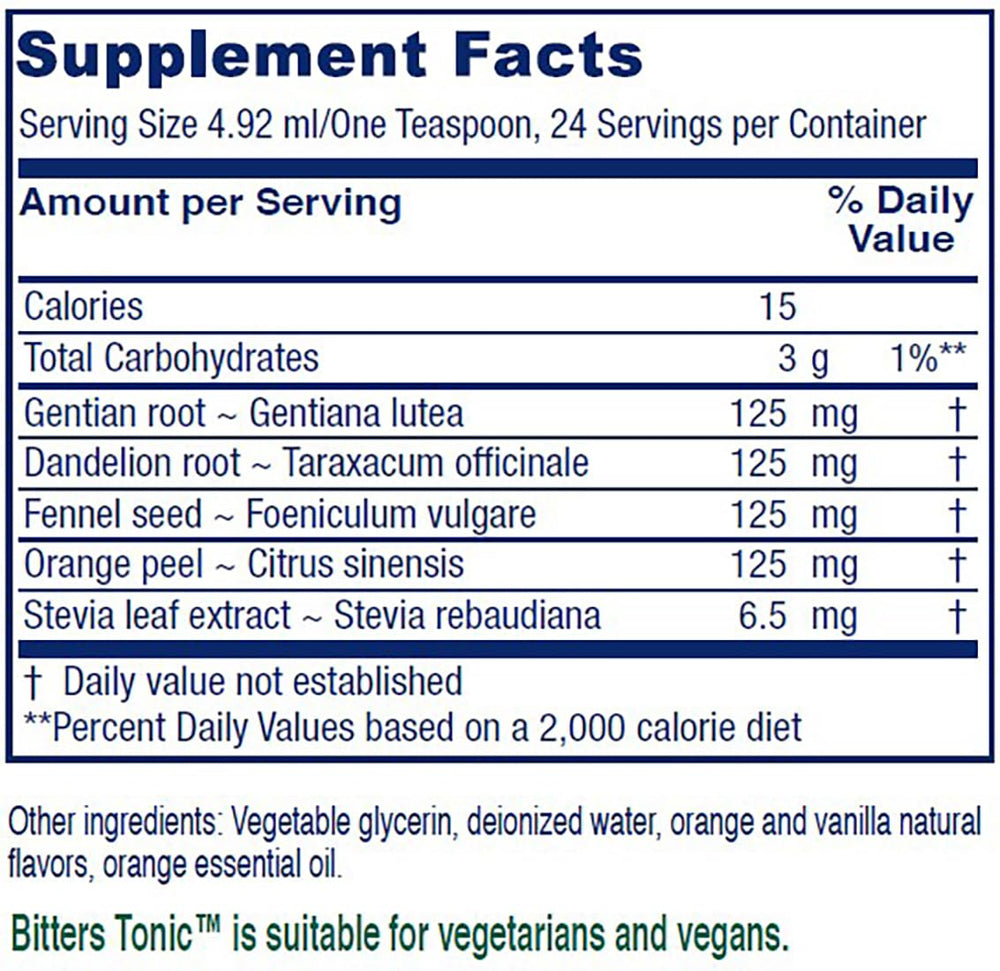 Vitanica Bitters Tonic label close up highlighting vanilla orange flavor