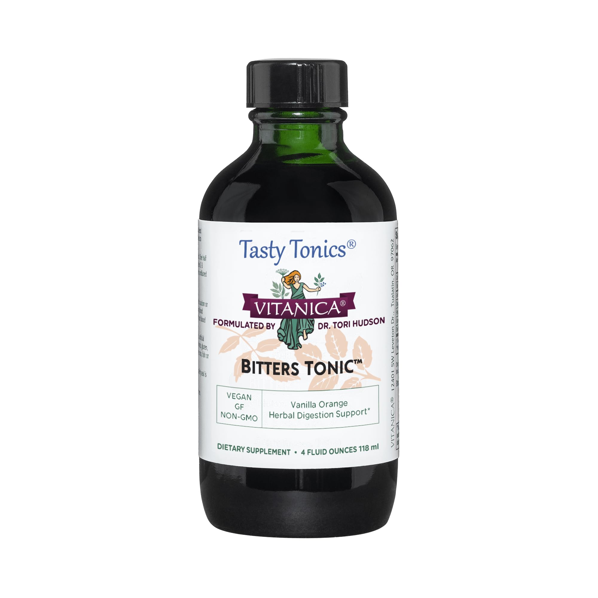 Vitanica Bitters Tonic bottle with vanilla orange aroma for daily digestion support.