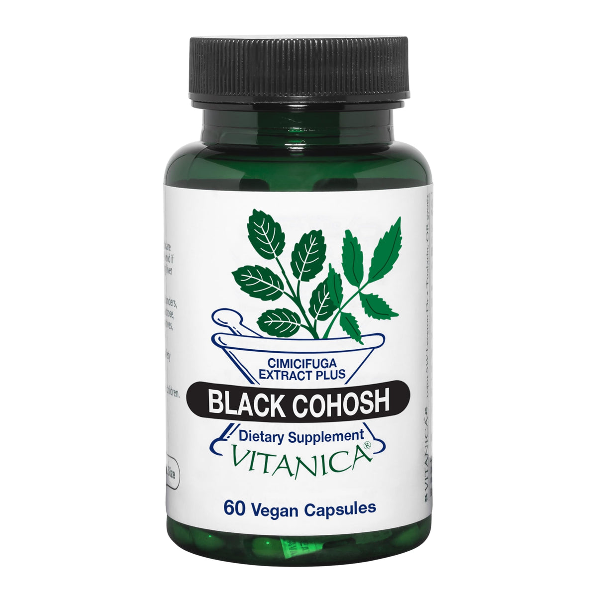 Vitanica Black Cohosh bottle for potential menopause-related comfort.