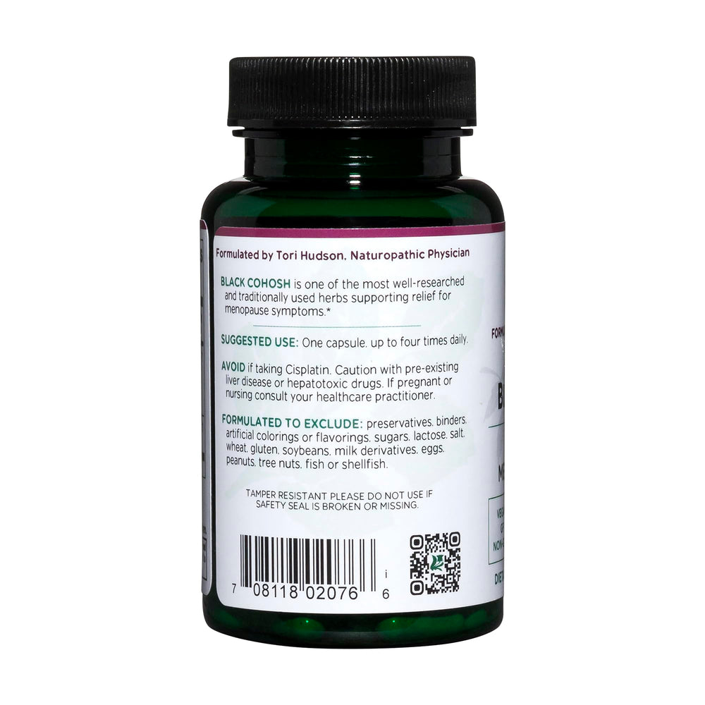 Vitanica Black Cohosh label highlights standardized extract details.