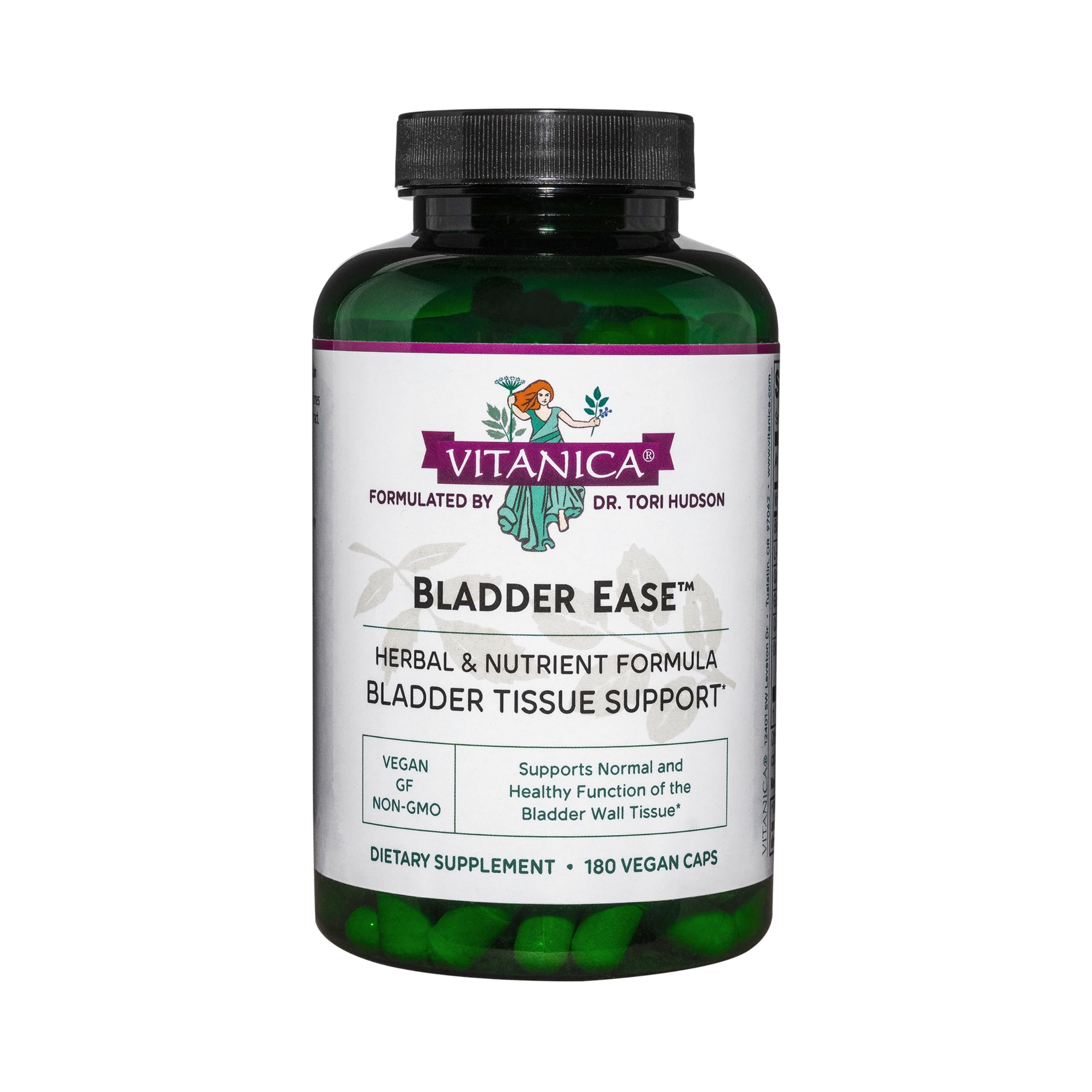 Vitanica Bladder Ease bottle label signaling herbal bladder health support