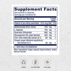 Vitanica Bladder Ease bottle label highlighting vegan ingredients and allergen-free profile.