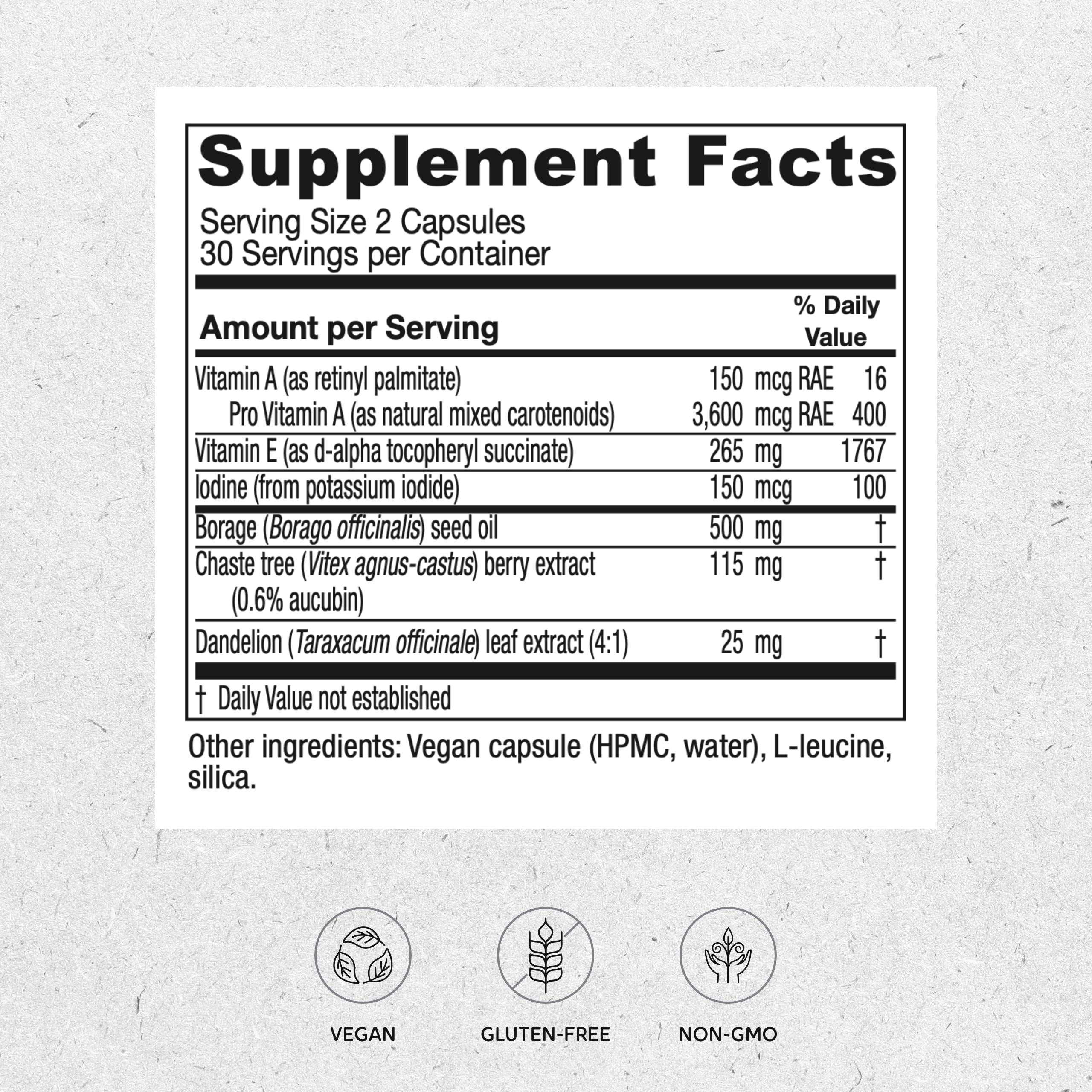 Vitanica Breast Cycle Blend capsules close-up highlight plant-based, vegetarian formula.