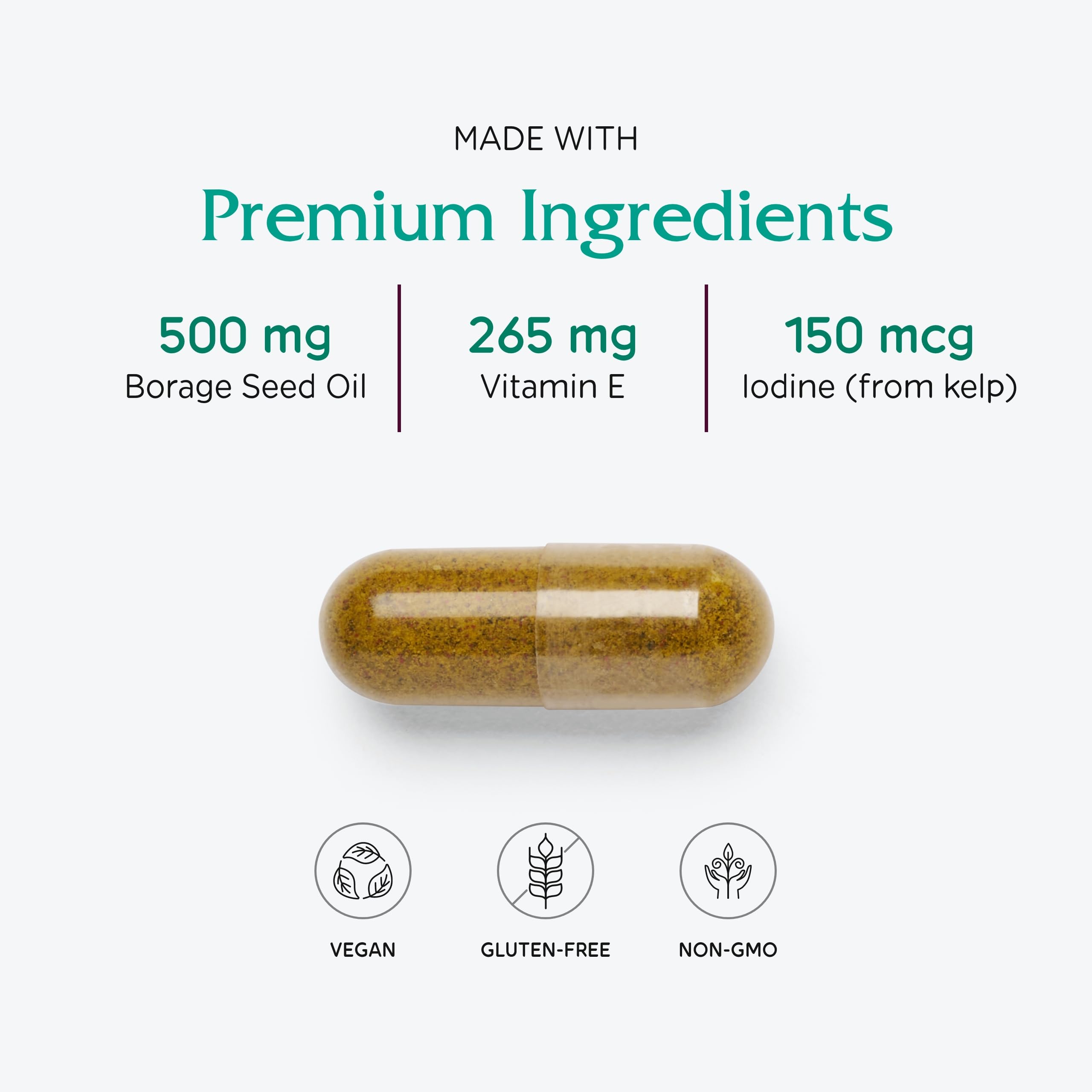 Vitanica Breast Cycle Blend label close-up highlights gluten-free, preservative-free profile.