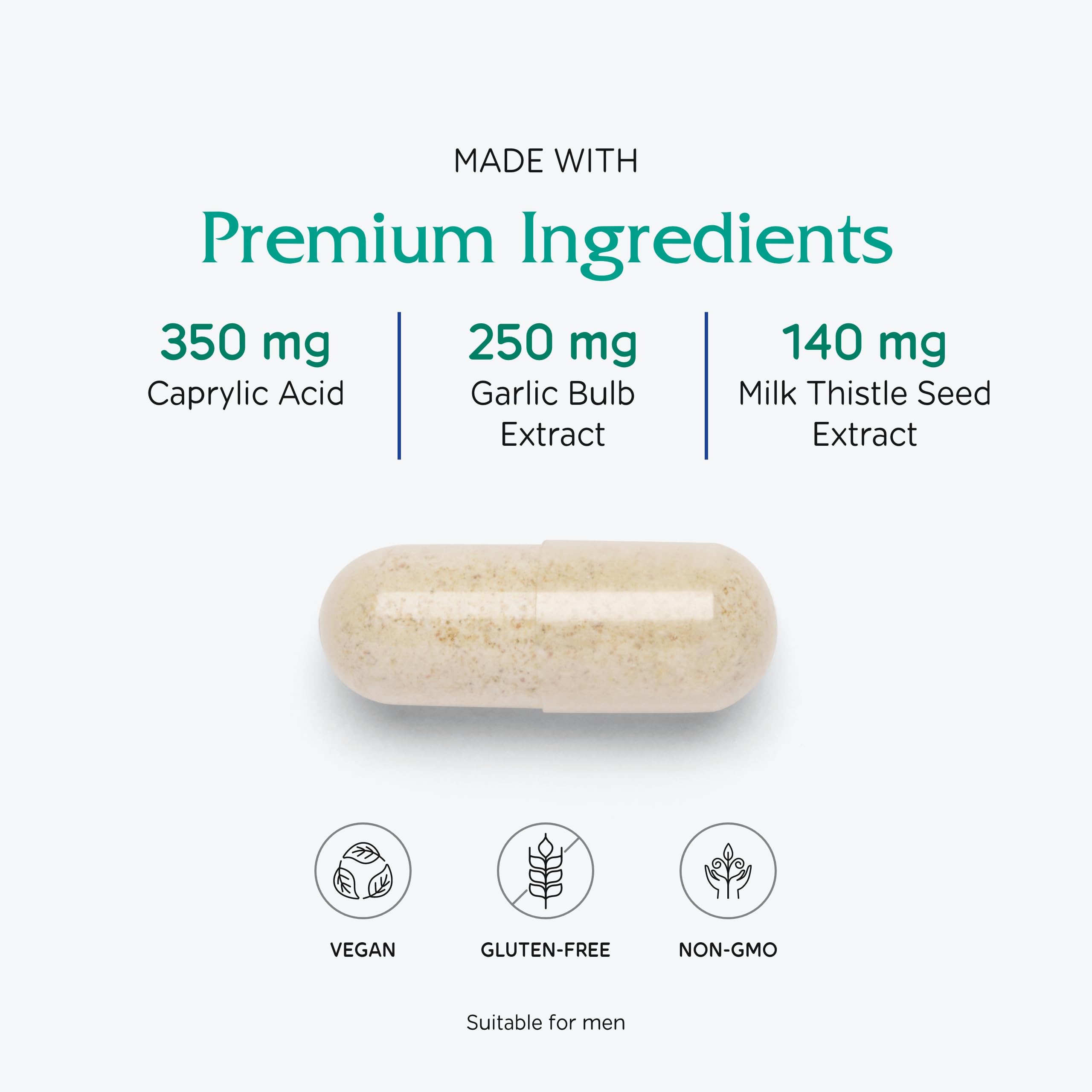 Packaging box emphasizing vegan compatibility for Vitanica Candidastat