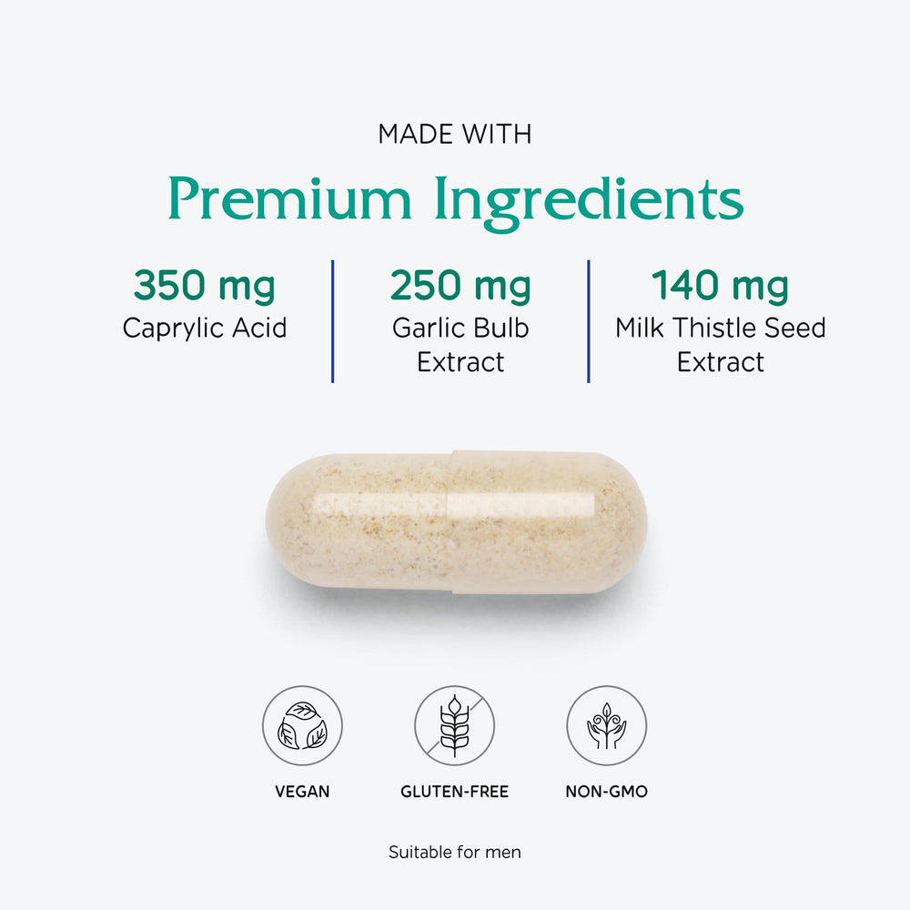 Packaging box emphasizing vegan compatibility for Vitanica Candidastat