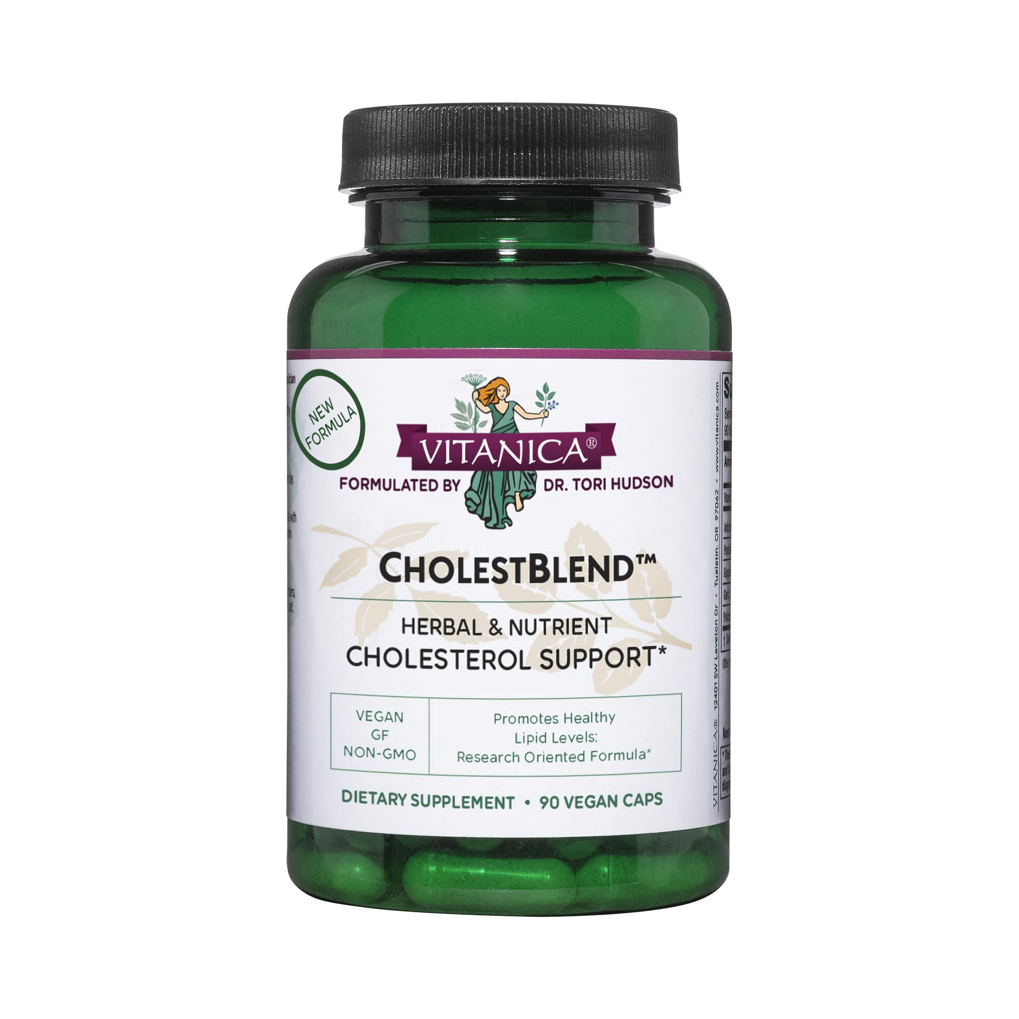 Vitanica CholestBlend bottle front with vegan capsules for daily wellness and lipid balance.