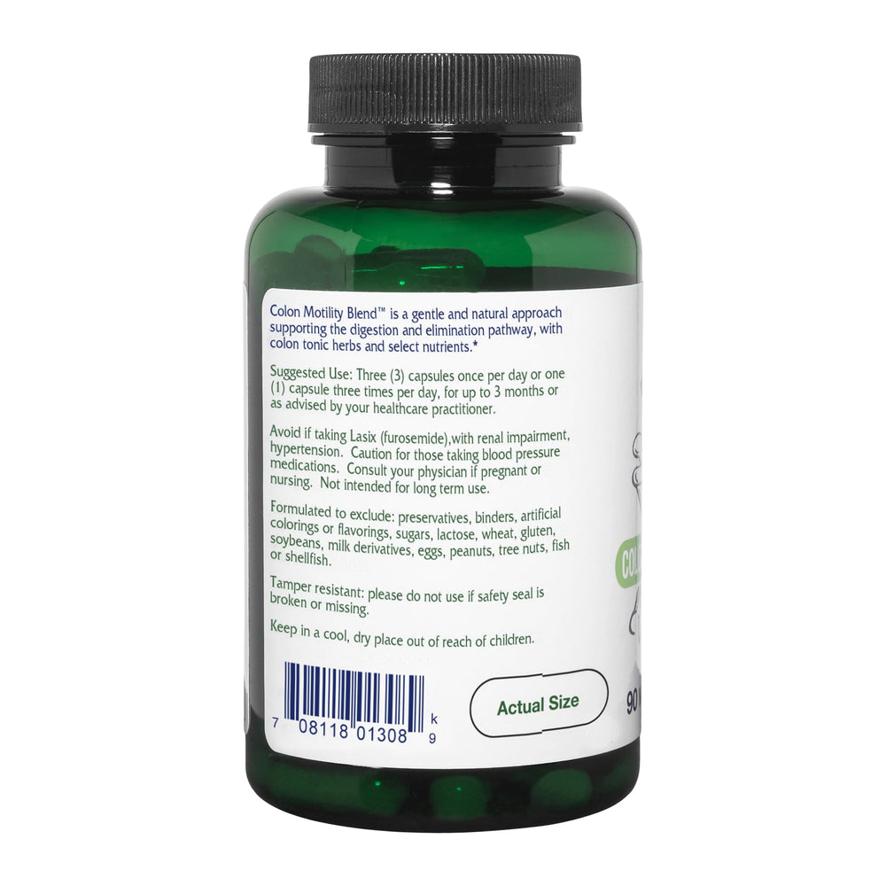 Vitanica Colon Motility Blend label detail emphasizes natural ingredients