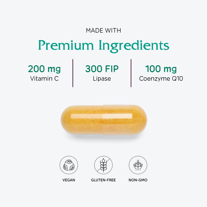 Fermentation-derived CoQ10 source graphic for Vitanica CoQ10 Extra supplement.