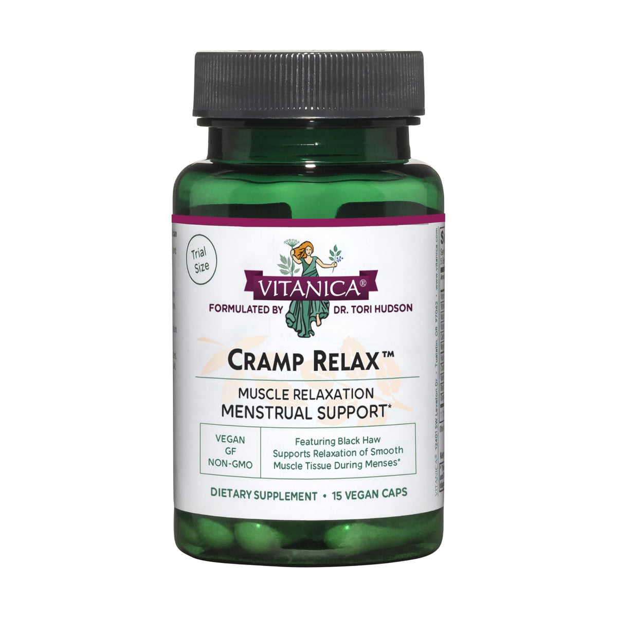 Vitanica Cramp Relax bottle for convenient menstrual comfort support.
