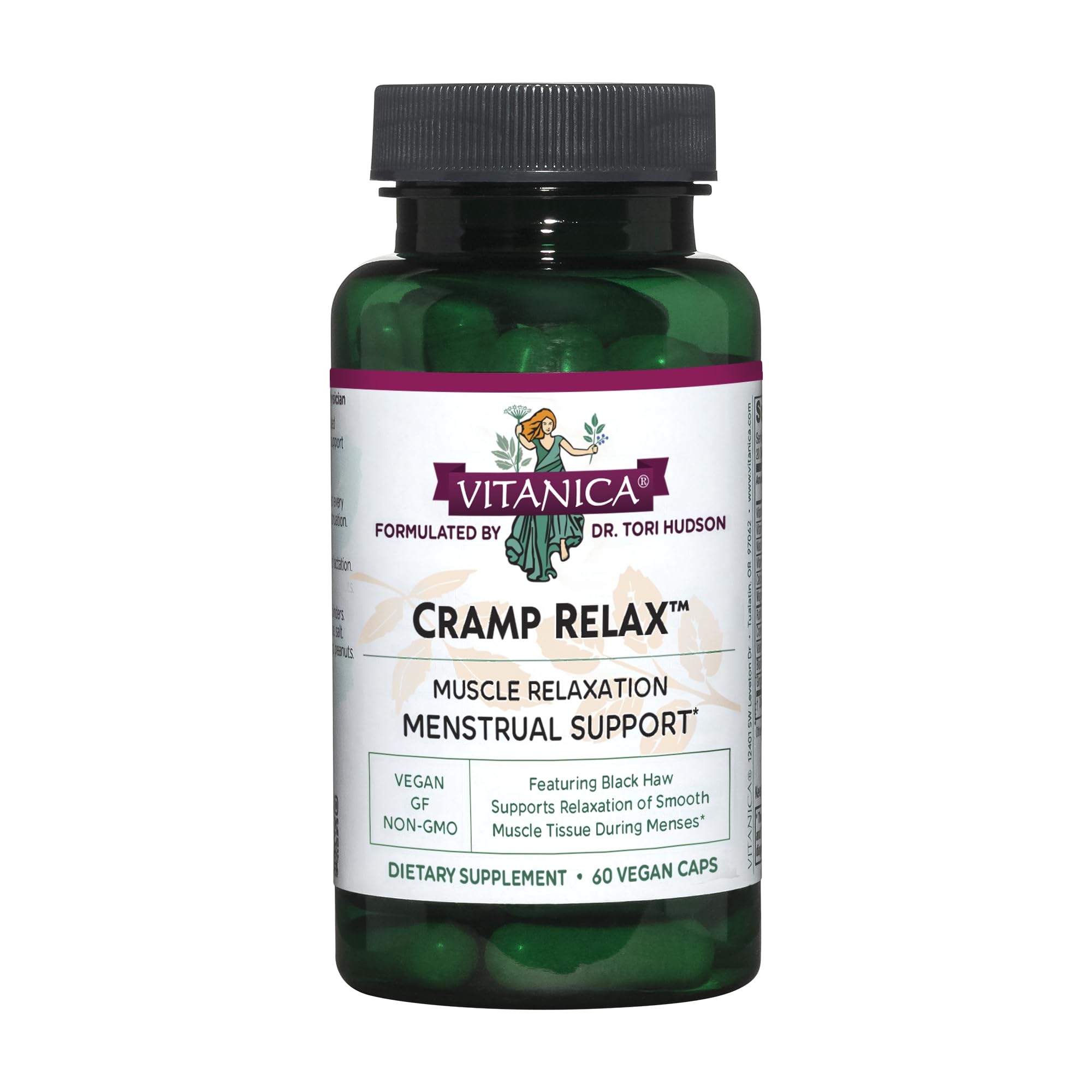 Vitanica Cramp Relax bottle with herbal blend for menstrual comfort.